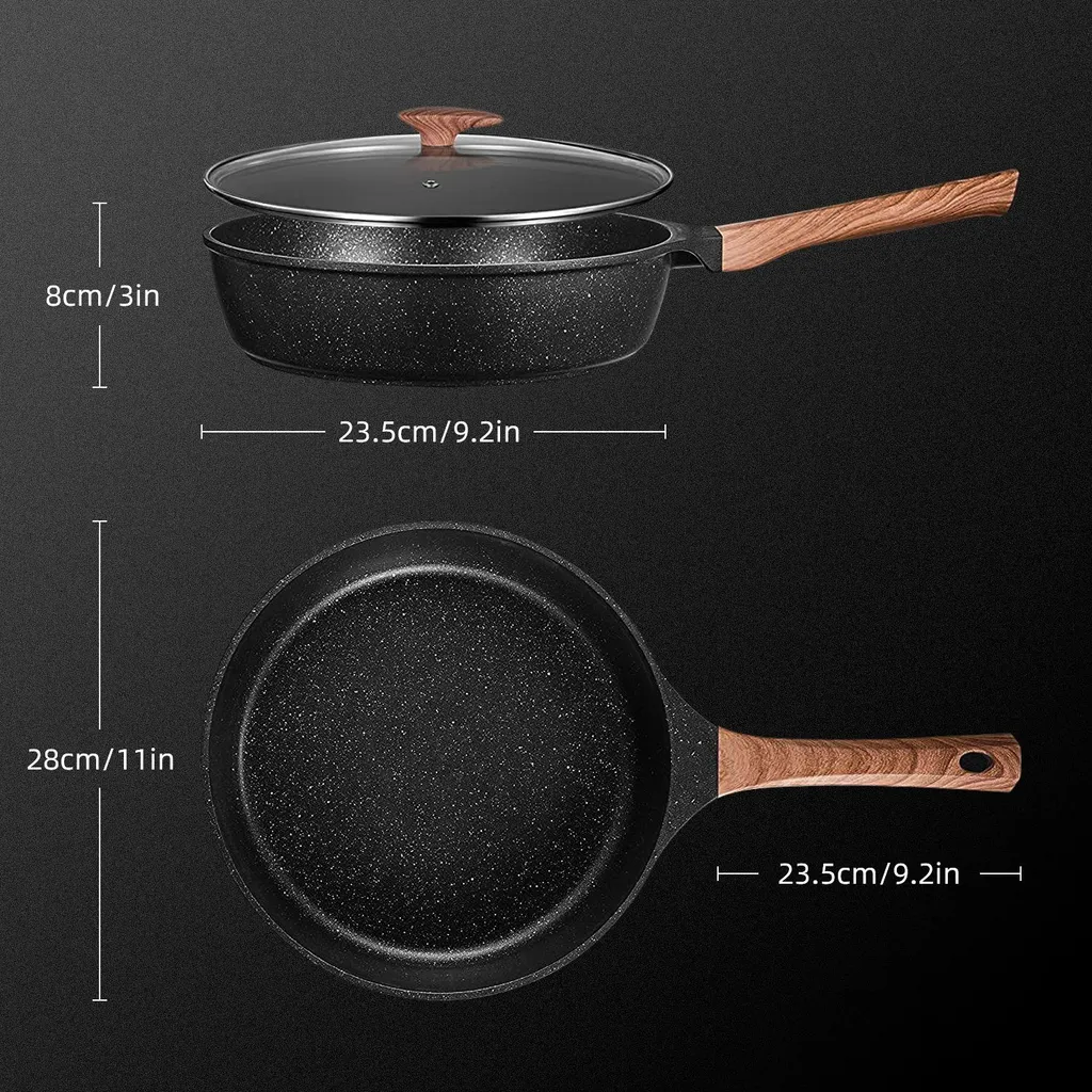 Daynee Antihaft Bratpfanne 28cm Bratpfanne Induktion Mit Echten Steinpartikeln Pfanne Mit Deckel Bratpfanne Geeignet Für Induktion, Gasherde, Elektro 4 Daynee Antihaft Bratpfanne 28cm Bratpfanne Induktion Mit Echten Steinpartikeln Pfanne Mit Deckel Bratpfanne Geeignet Für Induktion, Gasherde, Elektro – Bild 2