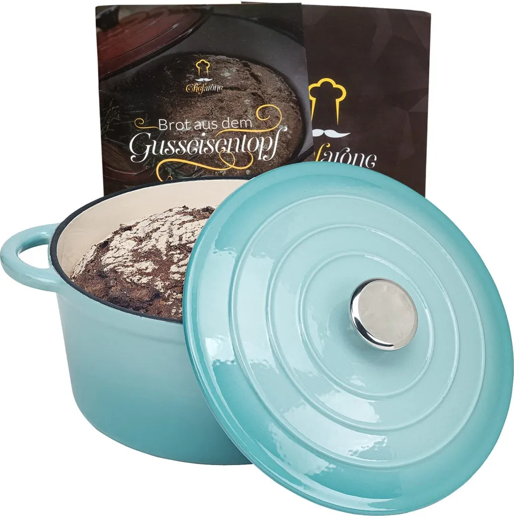 Gusseisen Topf Brot Backen 24 Cm - 3,5 L Schmortopf Gusseisen Emailliert Zum Schmoren, Backen Und Braten - Brotbacktopf Mit Deckel Induktion - (3,5 L, Blau) 3 Gusseisen Topf Brot Backen 24 Cm - 3,5 L Schmortopf Gusseisen Emailliert Zum Schmoren, Backen Und Braten - Brotbacktopf Mit Deckel Induktion - (3,5 L, Blau)