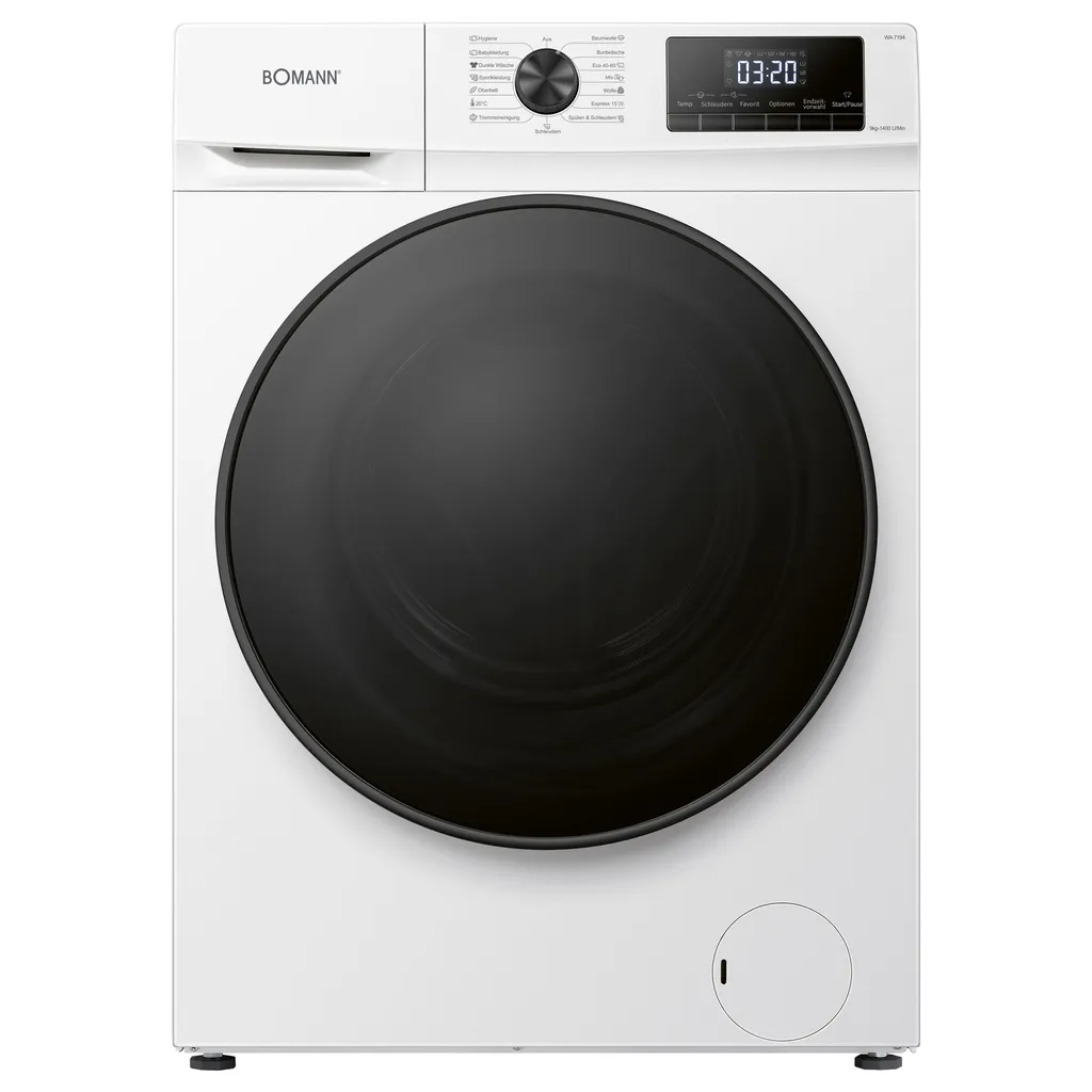 Bomann WA 7194 Waschmaschine, 9kg, Invertermotor, 15 Programme, 1.400 U/min.(max), LED-Display, Kindersicherung, Dampffunktion, Weiß 5 Bomann WA 7194 Waschmaschine, 9kg, Invertermotor, 15 Programme, 1.400 U/min.(max), LED-Display, Kindersicherung, Dampffunktion, Weiß – Bild 3