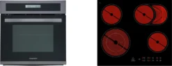 Respekta Backofen Einbau Herd Herdset Black Steel + Kochfeld Glaskeramik Set