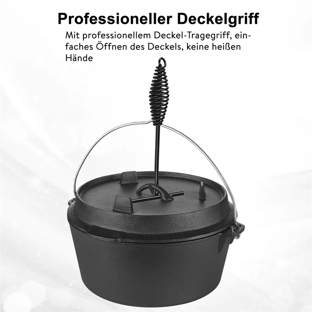 Mucola Gusseisen Feuertopf Gusstopf Inkl. Deckelgriff 2in1 Kochtopf & Pfanne 9,0L Dutch Oven Potjie Camping Kochgeschirr 6 Mucola Gusseisen Feuertopf Gusstopf Inkl. Deckelgriff 2in1 Kochtopf & Pfanne 9,0L Dutch Oven Potjie Camping Kochgeschirr – Bild 4