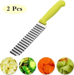 2 Stück Gemüsehobel Pommesschneider,Pommes Wellenschneider Kinder,Kartoffelschneider Edelstahl,Riffelmesser Für Gemüse Obst Salat Schneider,Pommes Wellenmesser, Wellenschnittmesser Baby