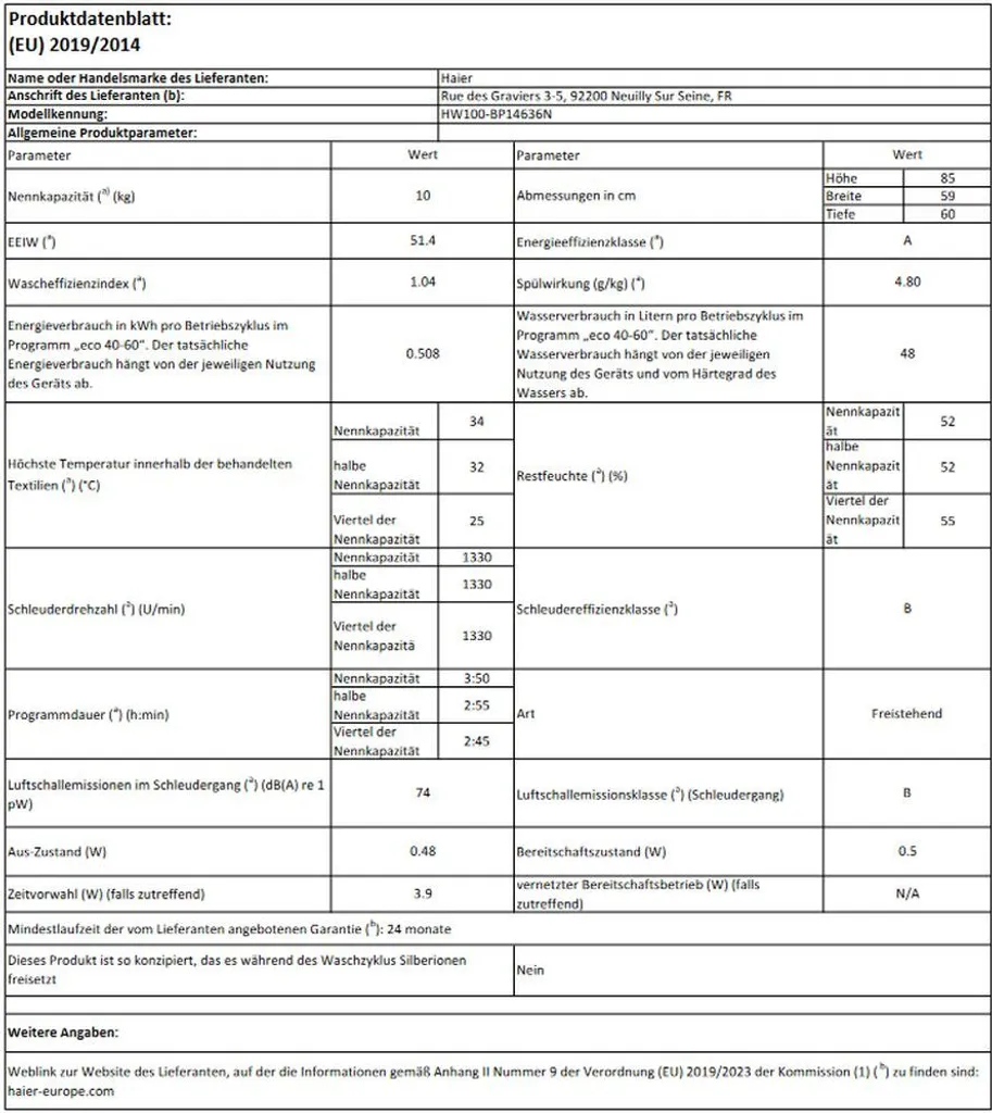 Haier HW100-BP14636N Frontlader Waschmaschine Bürstenloser Inverter Motor 10 Kg 10 Haier HW100-BP14636N Frontlader Waschmaschine Bürstenloser Inverter Motor 10 Kg – Bild 8