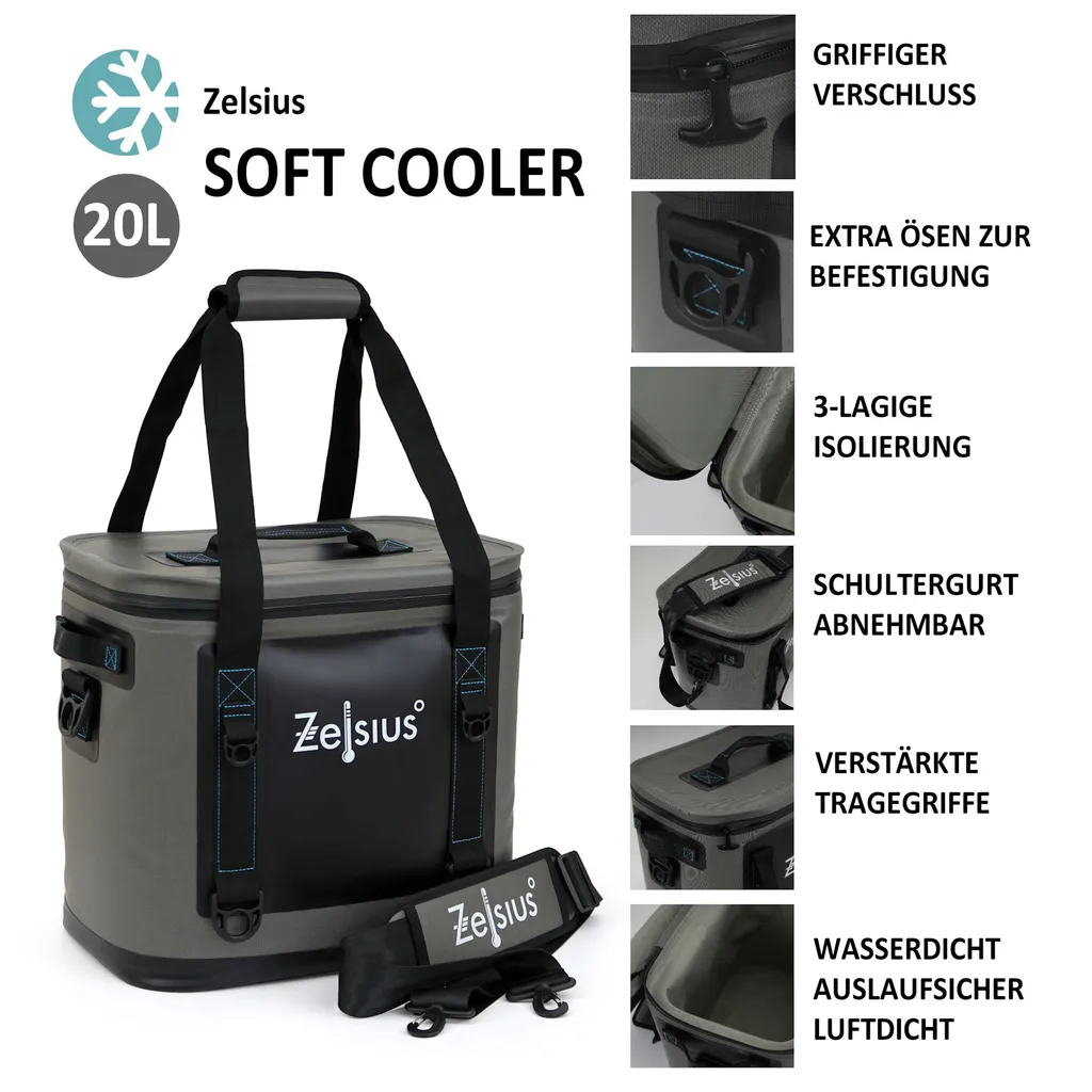 Zelsius Soft Kühltasche Grau 20 Liter | Leicht Und Wasserdicht 8 Zelsius Soft Kühltasche Grau 20 Liter | Leicht Und Wasserdicht – Bild 6