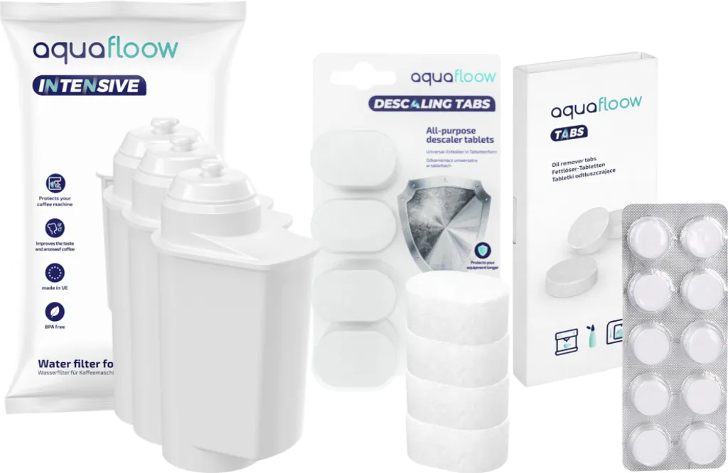 AquaFloow Siemens Kaffeemaschinen-Set: 3x Wasserfilter (Ersatz TZ70003), Entkalkungstabletten 4 Stück (TZ80002), Reinigungstabletten 10x2g (Ersatz TZ80001) 3 AquaFloow Siemens Kaffeemaschinen-Set: 3x Wasserfilter (Ersatz TZ70003), Entkalkungstabletten 4 Stück (TZ80002), Reinigungstabletten 10x2g (Ersatz TZ80001)