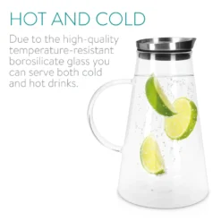 Navaris Glaskaraffe Aus Borosilikatglas 1,6L Glaskrug - Wasser Karaffe Mit Deckel - Glasbehälter Wasserkaraffe Wasserflasche - Tee Krug Ausgießer -Kaufland Verkäufe c031bb86c9978e78b0d75a7d2c2ad67e