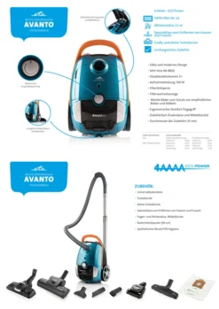 ETA Bodenstaubsauger AVANTO Blau ETA351990010, 700 Watt, Mit Beutel, HEPA Filter Nr. 12, Geeignet Für Haushalt Mit Haustieren -Kaufland Verkäufe c0580915f204c043eca516346fa1a2b9