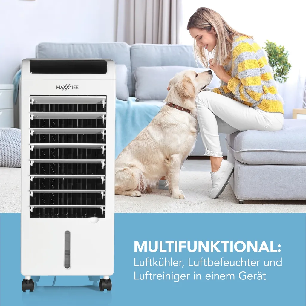 MAXXMEE Luftkühler Mobil 80 W - Zum Kühlen, Befeuchten & Ionisieren Der Raumluft - Weiß Luftkühler Ventilator Kühlgerät Klimagerät Mobil Luftbefeuchter Ionisator Timer 7 MAXXMEE Luftkühler Mobil 80 W - Zum Kühlen, Befeuchten & Ionisieren Der Raumluft - Weiß Luftkühler Ventilator Kühlgerät Klimagerät Mobil Luftbefeuchter Ionisator Timer – Bild 5