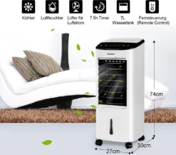 COSTWAY 4in1 Mobile Klimaanlage 65W, 3 Stufen Klimagerät 7L Tank, Inkl. 7,5H Timer, Fernbedienung & 2 Kühlakkus, Luftbefeuchter, Luftreiniger, Ventilator, Luftkühler, Aircooler -Kaufland Verkäufe c0f357cdb7df62d09cee40cc291ae6d8