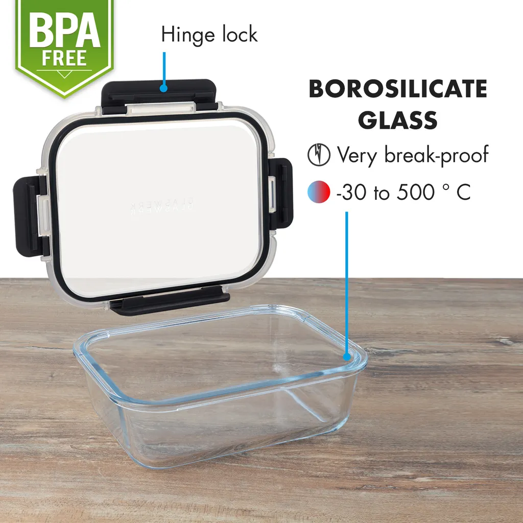 Klarstein Glaswerk Jardine III Frischhaltedosen Lunchboxen Auflaufform Mikrowellengeschirr , 640, 1040, 1520 Ml , 3 Stück , Borosilikatglas , Geeignet Für Backofen, Gefrierfach, Mikrowelle , Spülmaschinenfest , 100 % Dicht Mit Scharnierverschluss , Bruchsicher , Hitze- Und Kältebeständig , 9 Klarstein Glaswerk Jardine III Frischhaltedosen Lunchboxen Auflaufform Mikrowellengeschirr , 640, 1040, 1520 Ml , 3 Stück , Borosilikatglas , Geeignet Für Backofen, Gefrierfach, Mikrowelle , Spülmaschinenfest , 100 % Dicht Mit Scharnierverschluss , Bruchsicher , Hitze- Und Kältebeständig , – Bild 7