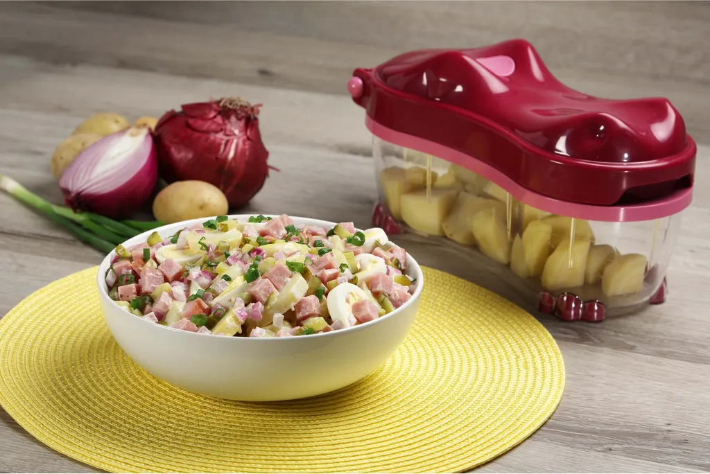 Genius Nicer Dicer Fun Hippo (14 Teile) Inkl. Spiralschneider Küchengerät Allesschneider Gemüseschneider In Rubinrot; A3 7 Genius Nicer Dicer Fun Hippo (14 Teile) Inkl. Spiralschneider Küchengerät Allesschneider Gemüseschneider In Rubinrot; A3 – Bild 5