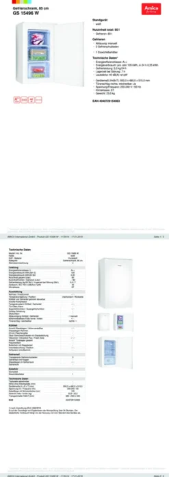 Amica GS 15496 W, Gefrierschrank, 85 Cm Höhe, Weiß, -Kaufland Verkäufe c20c79dd776d66b3bbf7ec60ac5934ea