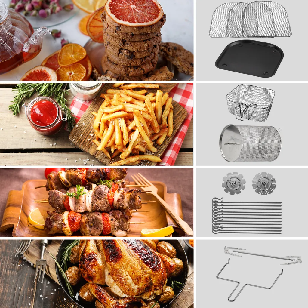 Jago® XXXL 8in1 Heißluftfritteuse 12L + 10 Zubehör - 1800W, LED Display Mit Touch Screen, 8 Programme / Timer, Ohne ÖL - Airfryer, Heißluft, Fritteuse, Heißluftofen, Backofen, Dehydrator, Grill 14 Jago® XXXL 8in1 Heißluftfritteuse 12L + 10 Zubehör - 1800W, LED Display Mit Touch Screen, 8 Programme / Timer, Ohne ÖL - Airfryer, Heißluft, Fritteuse, Heißluftofen, Backofen, Dehydrator, Grill – Bild 12