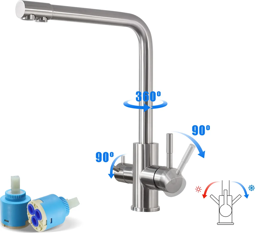 Cecipa Edelstahl 3 Wege Trinkwasser Küchenarmatur Wasserhahn 360° Drehbar 3-in-1 Hochdruckarmatur , Für Wasserfiltersysteme Osmoseanlage 10 Cecipa Edelstahl 3 Wege Trinkwasser Küchenarmatur Wasserhahn 360° Drehbar 3-in-1 Hochdruckarmatur , Für Wasserfiltersysteme Osmoseanlage – Bild 8