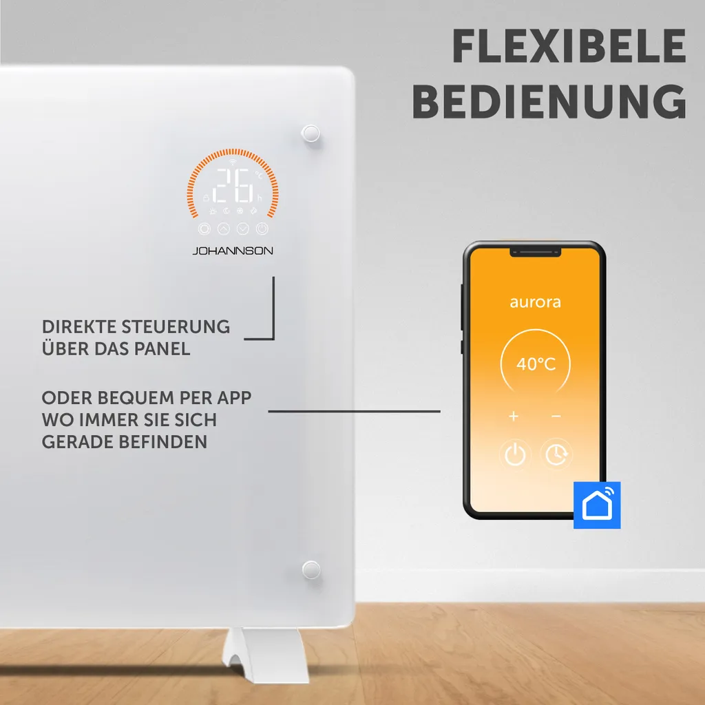 Johannson Elektroheizung Mit Thermostat Aurora | Heizstrahler Innenraum | Heizung Elektrisch Energiesparend | Elektroheizkörper | Konvektor Heizung 2000W | Elektrische Heizung | Leiser Als Heizlüfter - Weiß 7 Johannson Elektroheizung Mit Thermostat Aurora | Heizstrahler Innenraum | Heizung Elektrisch Energiesparend | Elektroheizkörper | Konvektor Heizung 2000W | Elektrische Heizung | Leiser Als Heizlüfter - Weiß – Bild 5