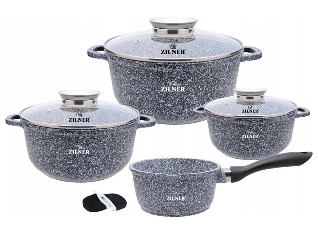 Graue Töpfe Und Kasserolle Mit Marmorbeschichtung 3 Graue Töpfe Und Kasserolle Mit Marmorbeschichtung