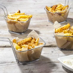 4er Set Edelstahl Pommes Frittierkorb Pommesschale Pommeskorb Servierkorb