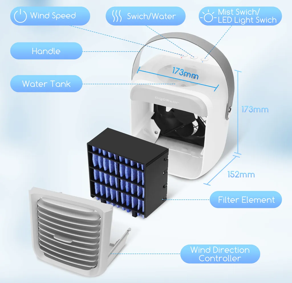 Aigostar Mini Luftkühler Mit Wassertank, Nebel Top Fill Luftbefeuchter 300 Ml Mit 3 Windstufen & 7 Nachtlicht Und Duft-Diffusor, Für Schlafzimmer, Baby, Büro,imFreien 7 Aigostar Mini Luftkühler Mit Wassertank, Nebel Top Fill Luftbefeuchter 300 Ml Mit 3 Windstufen & 7 Nachtlicht Und Duft-Diffusor, Für Schlafzimmer, Baby, Büro,imFreien – Bild 5