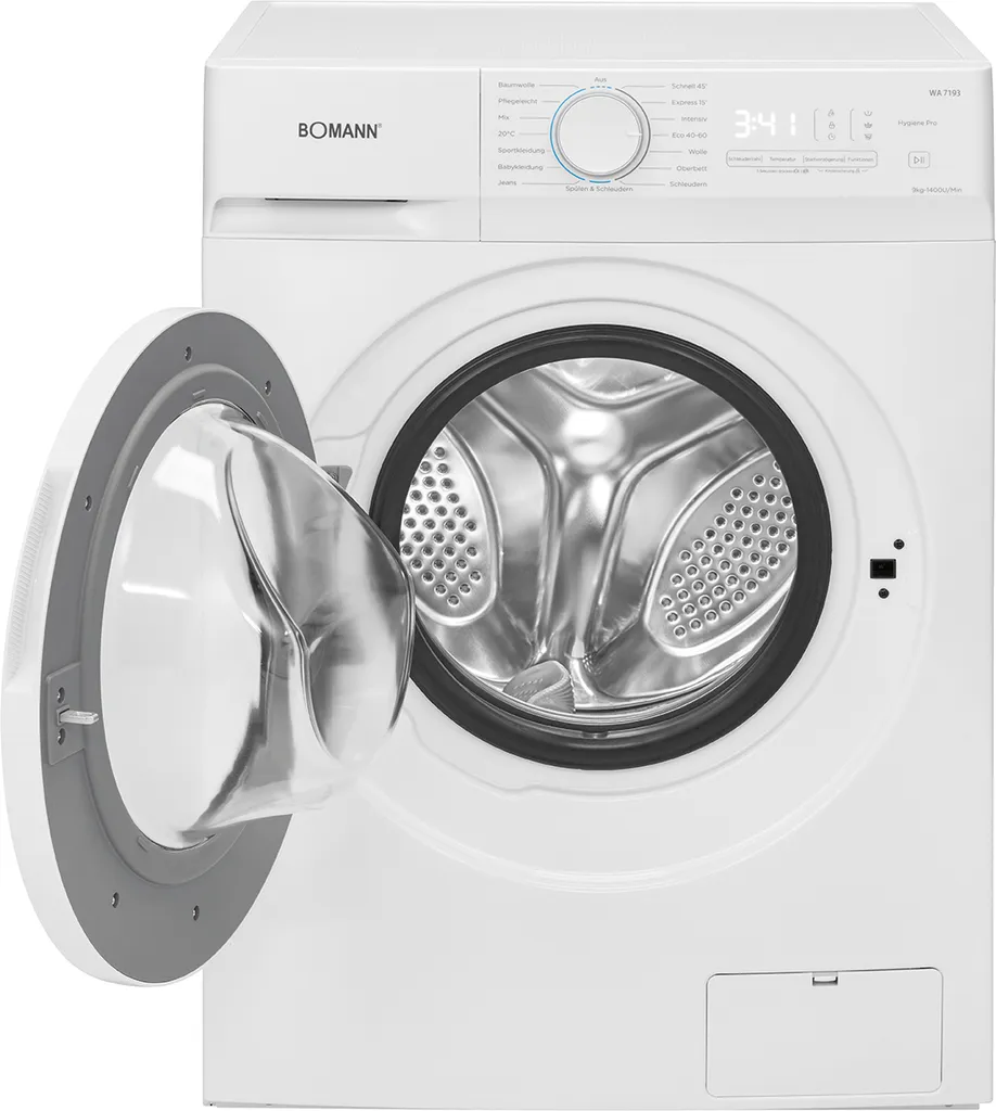 Bomann WA 7193 Waschmaschine, 9kg, 15 Waschprogramme, 1.400 U/min.(max), LED-Display, Kindersicherung, Hygiene Pro, Weiß 5 Bomann WA 7193 Waschmaschine, 9kg, 15 Waschprogramme, 1.400 U/min.(max), LED-Display, Kindersicherung, Hygiene Pro, Weiß – Bild 3