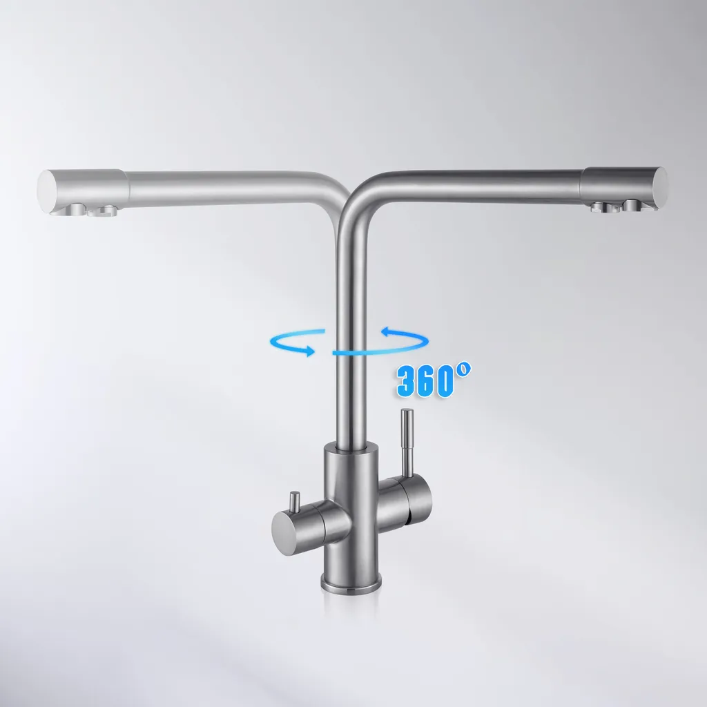 Cecipa Edelstahl 3 Wege Trinkwasser Küchenarmatur Wasserhahn 360° Drehbar 3-in-1 Hochdruckarmatur , Für Wasserfiltersysteme Osmoseanlage 7 Cecipa Edelstahl 3 Wege Trinkwasser Küchenarmatur Wasserhahn 360° Drehbar 3-in-1 Hochdruckarmatur , Für Wasserfiltersysteme Osmoseanlage – Bild 5