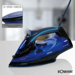 Bomann Dampfbügelautomat DB 6038 CB Schwarz/blau, 2800 W, Superglide -Kaufland Verkäufe c6333fe15c15569461979f3a2c5650de