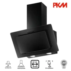 PKM Dunstabzugshaube 60 Cm, Wandhaube, Kopffrei, Glasfront, Umluft / Abluft, Schwarz