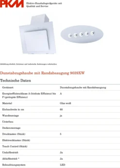 PKM Dunstabzugshaube Mit Randabsaugung Kopffreihaube 9039XW Glas Weiß 60 Cm -Kaufland Verkäufe c8e36d94c07161606180f0acb137d538