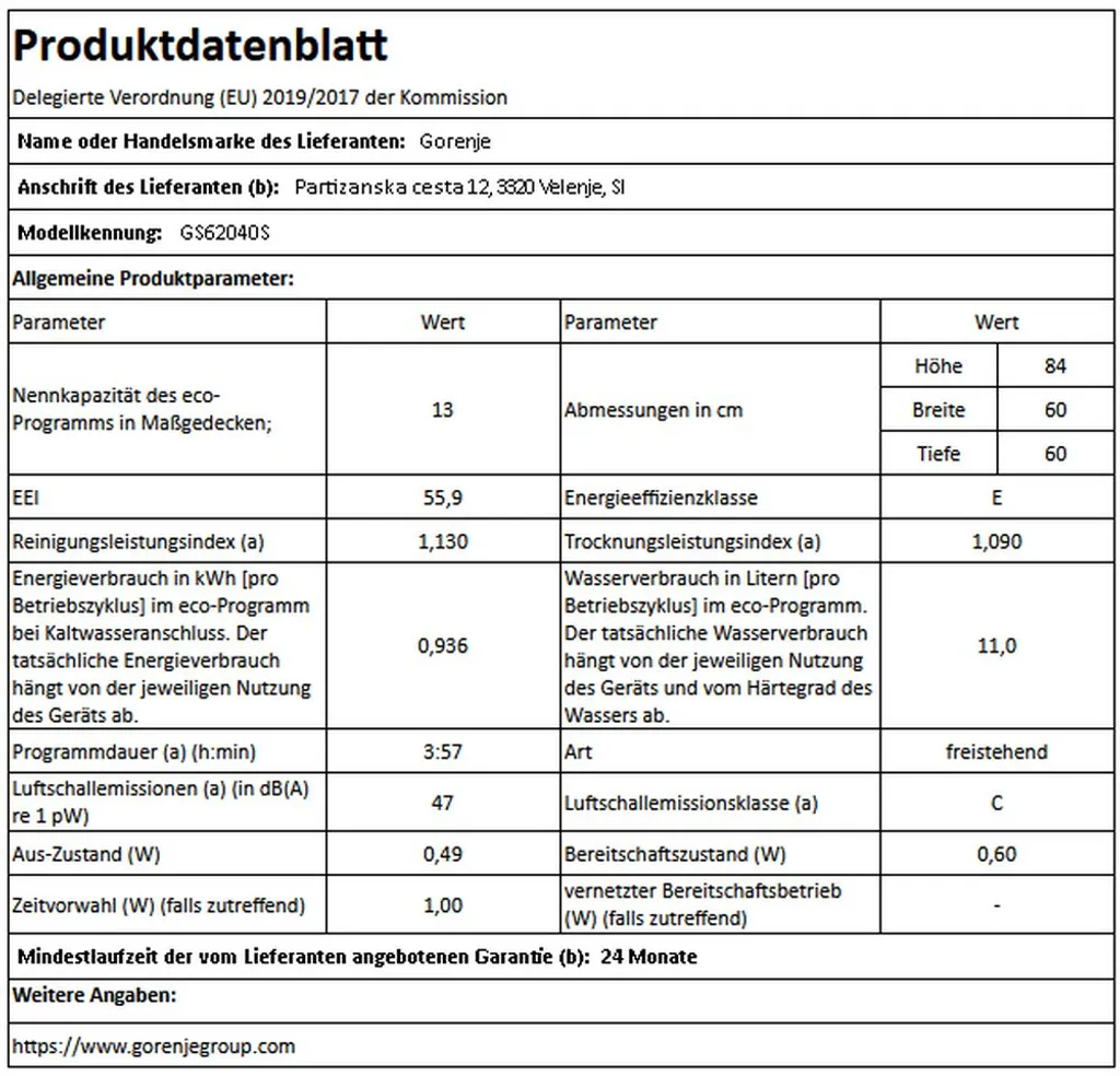 Gorenje GS 62040 S Freistehender Geschirrspüler 60cm - Edelstahlfront - 13 Maßgedecke - 5 Spülprogramme - Edelstahlbottich - Besteckkorb - Multifunktionaler Unterkorb - Selbstreinigender Filter 7 Gorenje GS 62040 S Freistehender Geschirrspüler 60cm - Edelstahlfront - 13 Maßgedecke - 5 Spülprogramme - Edelstahlbottich - Besteckkorb - Multifunktionaler Unterkorb - Selbstreinigender Filter – Bild 5