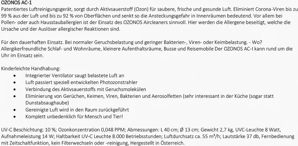 Ozonos Aircleaner AC-1 In Weiß 12 Ozonos Aircleaner AC-1 In Weiß – Bild 10