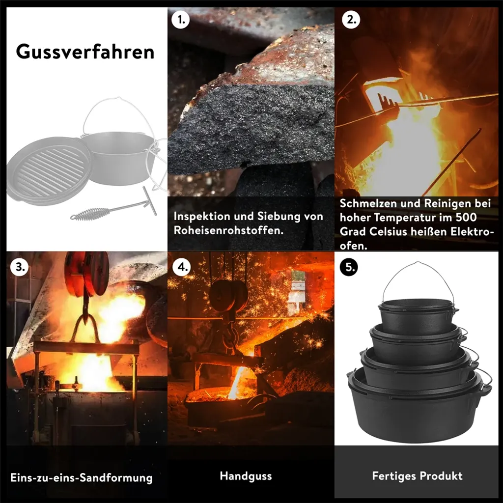 Mucola Gusseisen Feuertopf Gusstopf Inkl. Deckelgriff 2in1 Kochtopf & Pfanne 9,0L Dutch Oven Potjie Camping Kochgeschirr 11 Mucola Gusseisen Feuertopf Gusstopf Inkl. Deckelgriff 2in1 Kochtopf & Pfanne 9,0L Dutch Oven Potjie Camping Kochgeschirr – Bild 9