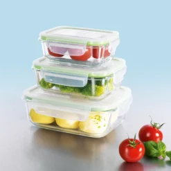 Glas Frischhaltedosen 3er Set Klick-It Gefrierdosen Lunchbox Brotdose Mikrowelle