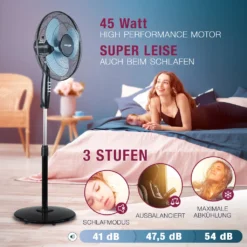 RelaxxNow Super Leiser Standventilator Mit 45W Motoren Leistung, Oszillierender Ventilator Mit 3 Geschwindigkeitsstufen Und Höhenverstellbarkeit Bis 131cm, 41 DB Schlafmodus & 41cm Durchmesser, VTX100 -Kaufland Verkäufe caeeb5daee42114439843dcd9fdda38f