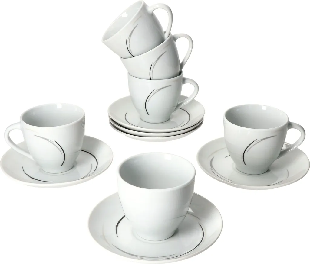 Van Well 18tlg. Kaffee-Service Home Für 6 Personen I 6x Tasse 180ml, 6x Untertasse + 6x Kuchenteller I Porzellan-Geschirr Mit Streifen In Grau, Schwarz & Creme I Kaffeepott, Dessert-Teller 7 Van Well 18tlg. Kaffee-Service Home Für 6 Personen I 6x Tasse 180ml, 6x Untertasse + 6x Kuchenteller I Porzellan-Geschirr Mit Streifen In Grau, Schwarz & Creme I Kaffeepott, Dessert-Teller – Bild 5