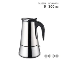 Edelstahl Espressokocher 6 Tassen Mokkakanne Induktion Sicherheitsventil 300 Ml