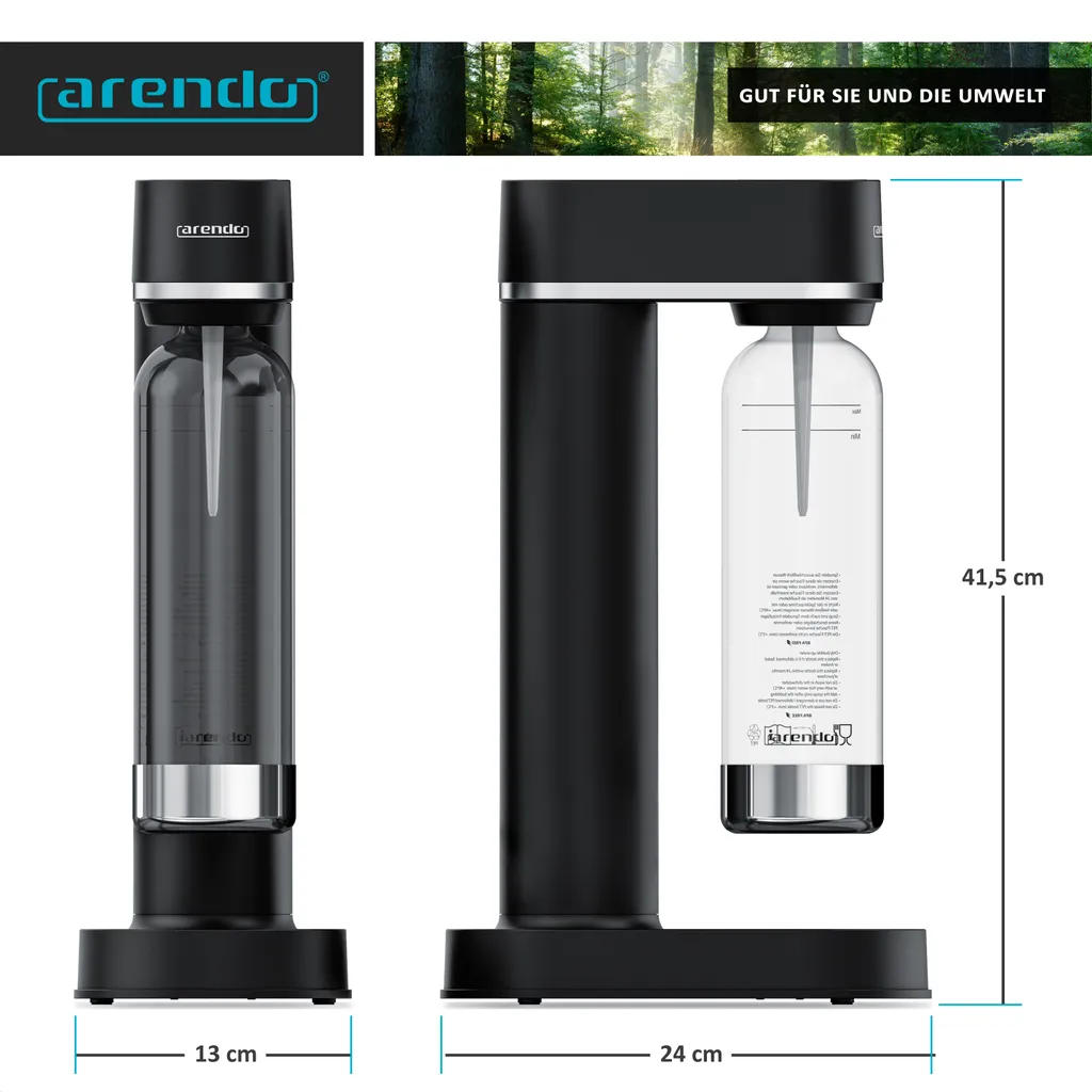 Arendo Wassersprudler 850 Ml – Inkl. 2 850 Ml Wasserflaschen - Carbonator - Fein Dosierbar – Kompatibel Mit 60 L CO2 Zylindern 5 Arendo Wassersprudler 850 Ml – Inkl. 2 850 Ml Wasserflaschen - Carbonator - Fein Dosierbar – Kompatibel Mit 60 L CO2 Zylindern – Bild 3