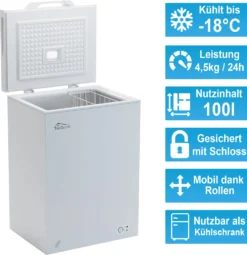 TroniTechnik Gefriertruhe Kühltruhe Kühlfach BORGAR 110L Abschließbar Mit Korb