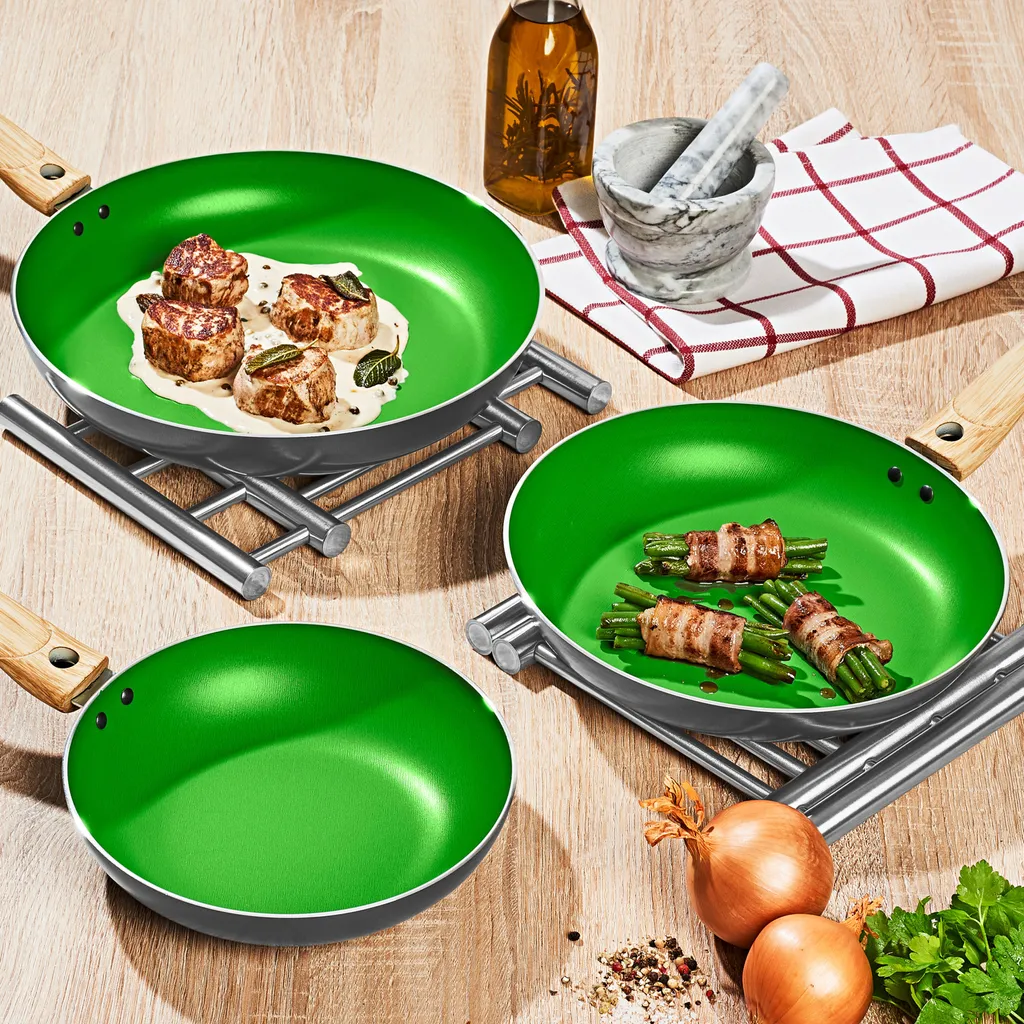 3tlg. Pfannen Set Grün Bratpfannen Ø20/24/28cm Antihaft Griffe Abnehmbar Elektro 3 3tlg. Pfannen Set Grün Bratpfannen Ø20/24/28cm Antihaft Griffe Abnehmbar Elektro