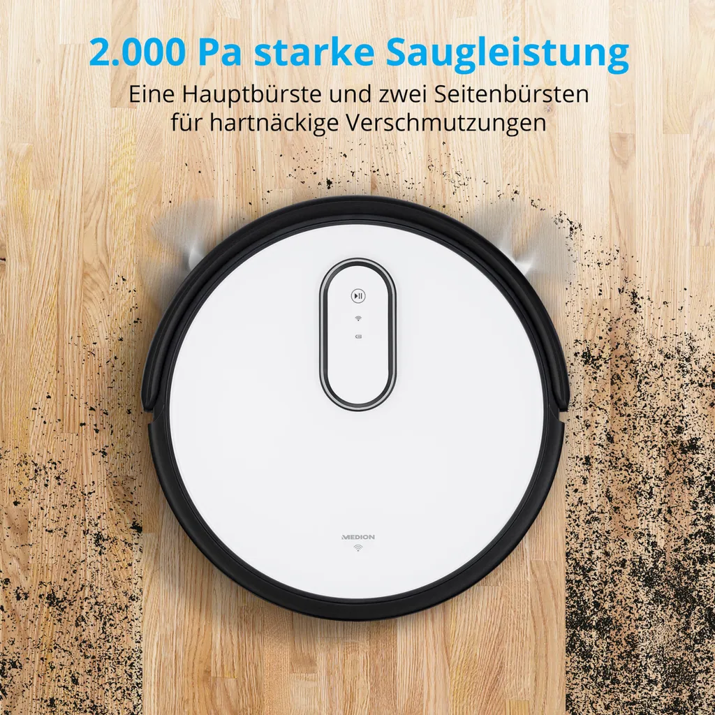 MEDION Saugroboter Mit Absaugstation S40 (2000Pa, Intelligente Navigation, Alexa Roboterstaubsauger Für Hartböden Fliesen Laminat, Teppicherkennung, Tierhaar Optimiert, HEPA14 Filter, Fernbedienung) 4 MEDION Saugroboter Mit Absaugstation S40 (2000Pa, Intelligente Navigation, Alexa Roboterstaubsauger Für Hartböden Fliesen Laminat, Teppicherkennung, Tierhaar Optimiert, HEPA14 Filter, Fernbedienung) – Bild 2