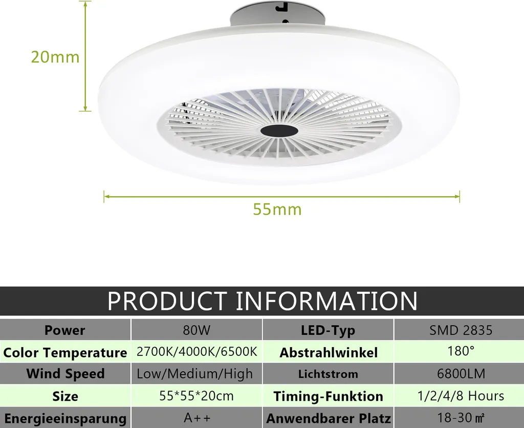 EINFEBEN Deckenventilator Deckenventilatoren Mit Beleuchtung 80W Dimmbar Fan Licht Deckenlampe Einstellbare Windgeschwindigkeit Lampe Lüfter Kronleuchter Mit Fernbedienung 4 EINFEBEN Deckenventilator Deckenventilatoren Mit Beleuchtung 80W Dimmbar Fan Licht Deckenlampe Einstellbare Windgeschwindigkeit Lampe Lüfter Kronleuchter Mit Fernbedienung – Bild 2
