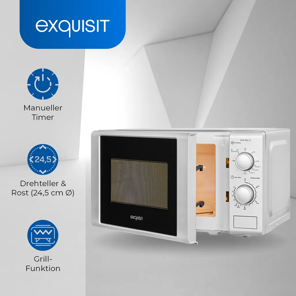 Exquisit Mikrowelle MW 802 G Silber | 700 Watt | Silber 4 Exquisit Mikrowelle MW 802 G Silber | 700 Watt | Silber – Bild 2