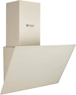 Wiggo Dunstabzugshaube 60cm Kopffrei I Abluft Umluft Dunstabzug 300m³/h - LED Touch-Display 3 Stufen I Schräghaube Inkl. Fettfilter & 2x Kohlefilter I Abzugshaube Mit Glasfront Creme