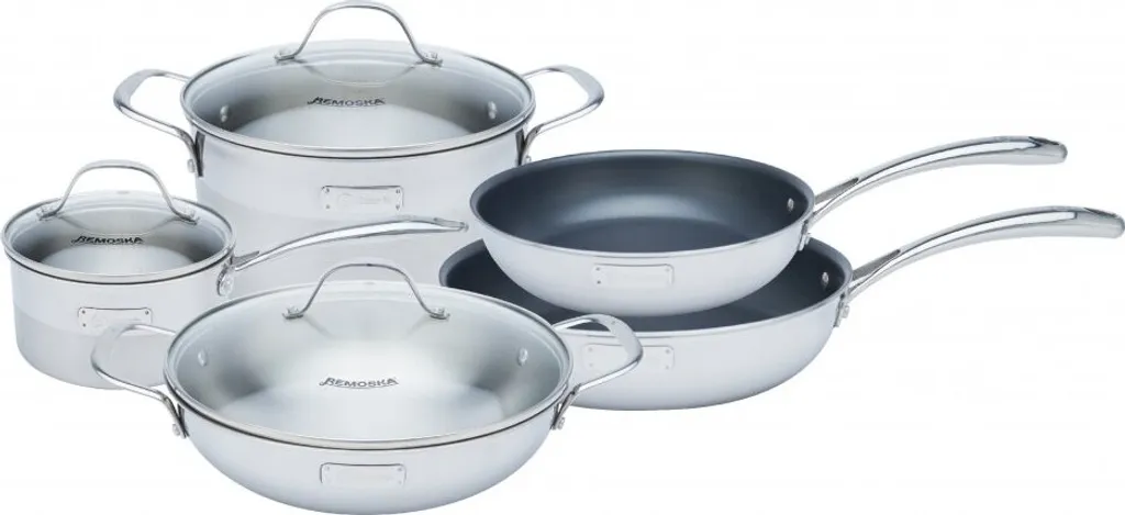 Remoska Edelstahl Topfset Quanta XL - 5-teilig Induktions Töpfe Set, 5l Kochtopf Mit Glasdeckel, 16cm Stielkasserolle, 28cm Edelstahl Wokpfanne, 24cm Und 28cm Pfanne Mit Antihaftbeschichtung 3 Remoska Edelstahl Topfset Quanta XL - 5-teilig Induktions Töpfe Set, 5l Kochtopf Mit Glasdeckel, 16cm Stielkasserolle, 28cm Edelstahl Wokpfanne, 24cm Und 28cm Pfanne Mit Antihaftbeschichtung