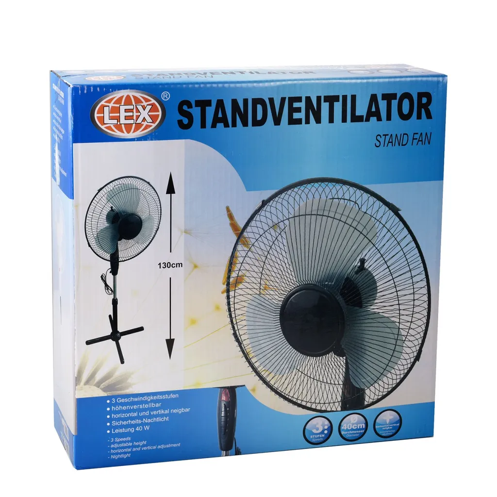 LEX Standventilator Ø40 Cm Mit Nachtlicht, 3 Geschwindigkeiten, Oszillation, 130cm Höhenverstellbar, Schwarz 6 LEX Standventilator Ø40 Cm Mit Nachtlicht, 3 Geschwindigkeiten, Oszillation, 130cm Höhenverstellbar, Schwarz – Bild 4