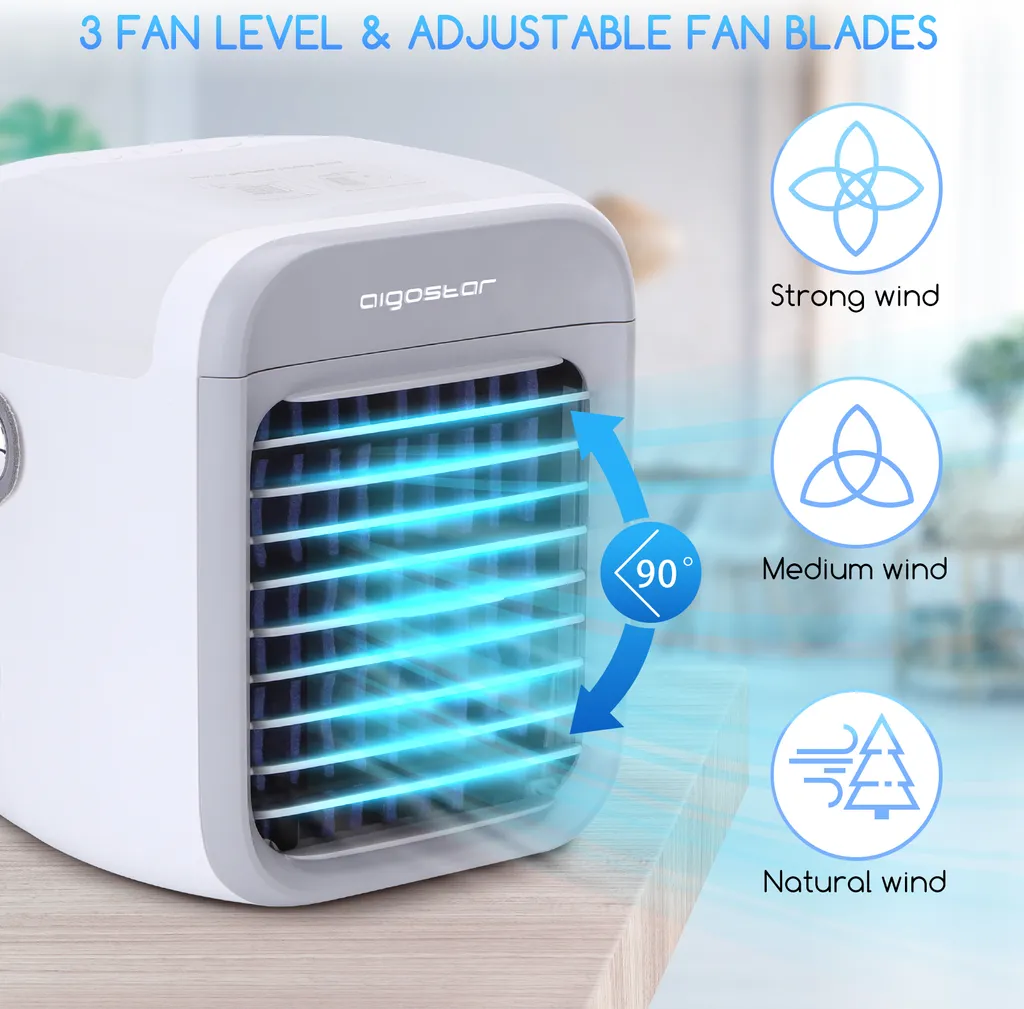 Aigostar Mini Luftkühler Mit Wassertank, Nebel Top Fill Luftbefeuchter 300 Ml Mit 3 Windstufen & 7 Nachtlicht Und Duft-Diffusor, Für Schlafzimmer, Baby, Büro,imFreien 4 Aigostar Mini Luftkühler Mit Wassertank, Nebel Top Fill Luftbefeuchter 300 Ml Mit 3 Windstufen & 7 Nachtlicht Und Duft-Diffusor, Für Schlafzimmer, Baby, Büro,imFreien – Bild 2