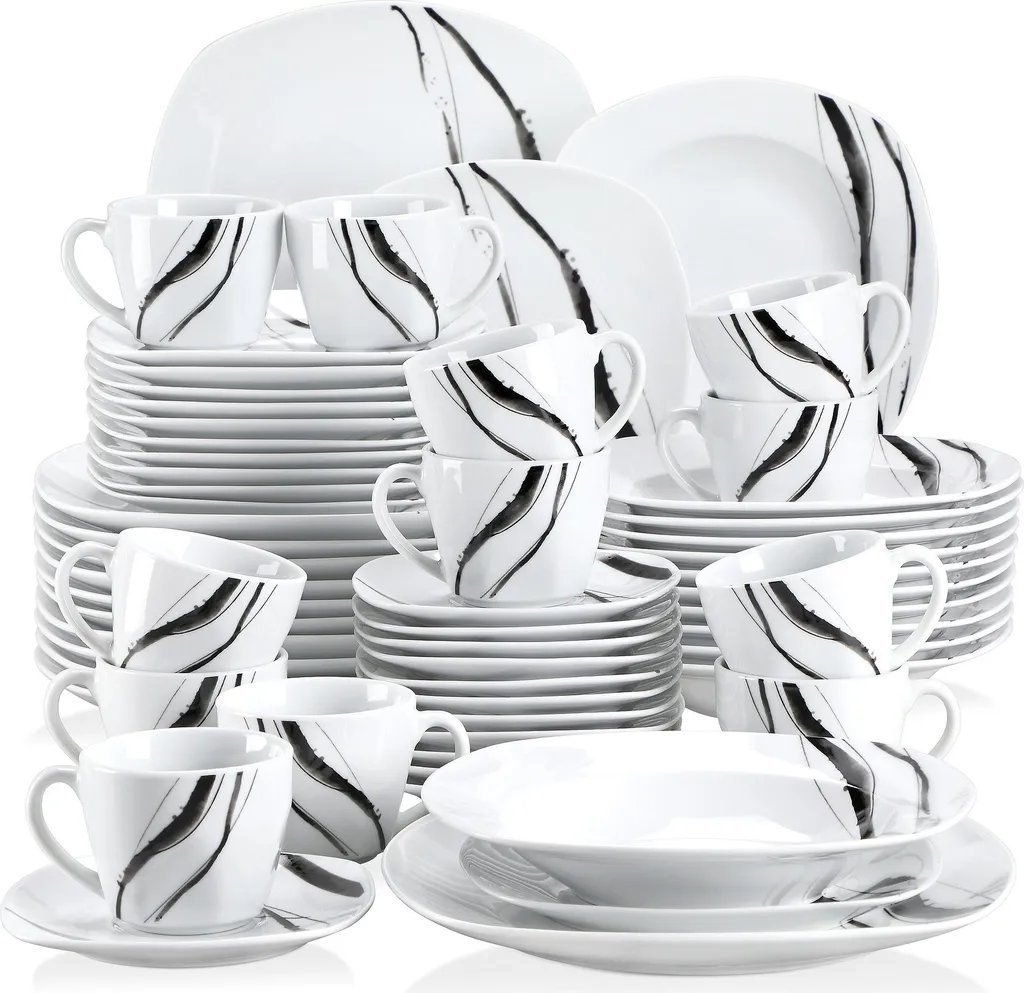 VEWEET Tafelservice 'Teresa' Aus Porzellan, 60-tlg Kombiservice Mit Kaffeetassen 175 Ml, Untertasse, Dessertteller, Speiseteller Und Suppenteller, Komplettservice Für 12 Personen 3 VEWEET Tafelservice 'Teresa' Aus Porzellan, 60-tlg Kombiservice Mit Kaffeetassen 175 Ml, Untertasse, Dessertteller, Speiseteller Und Suppenteller, Komplettservice Für 12 Personen