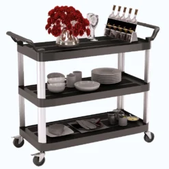 BPT Servierwagen Mit 3 Böden Partition Küchenwagen,Tragfähigkeit 250 Kg,Reinigungswagen Im Restaurant，Hotel Schul Küche Abräumwagen Rollwagen -Kaufland Verkäufe d1097567352cc626d002388e46eff38d