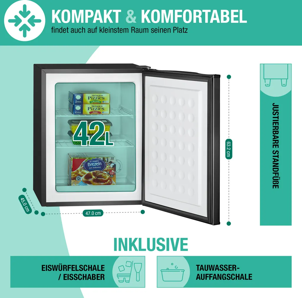 Bomann® Gefrierschrank, 42L Nutzinhalt, Mini Gefrierschrank Mit 2 Herausnehmbaren Gitterablagen, Gefrierschrank Mit Wechselbarem Türanschlag & Stufenloser Temperaturreglung - GB 7236 Schwarz 8 Bomann® Gefrierschrank, 42L Nutzinhalt, Mini Gefrierschrank Mit 2 Herausnehmbaren Gitterablagen, Gefrierschrank Mit Wechselbarem Türanschlag & Stufenloser Temperaturreglung - GB 7236 Schwarz – Bild 6