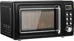COSTWAY Mikrowelle 20L, 700 W Mikrowellenofen, Mit 8 Automatischen Programme, 5 Leistungsstufen, LED-Anzeige, Verzögerter Start, Retro, Schwarz