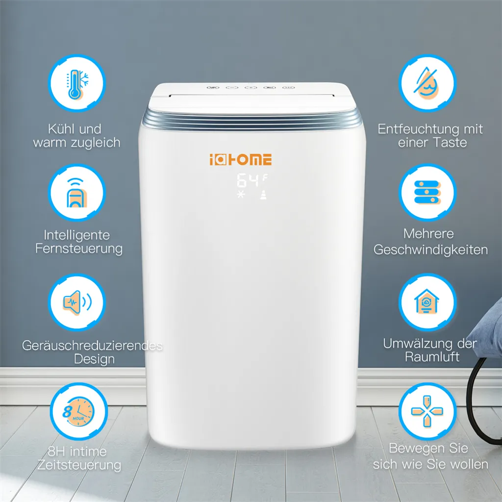 Mobiles Klimagerät Mit Schlafmodus Und Timerfunktion, Kühlgebläse, Mit Fernbedienung, Manuelle Steuerung, 3-in-1-Funktion (Kühlen, Entfeuchten, Lüften), Mit Abluftrohr, Umweltschutz Und Energieeinsparung, Energieeffizienzklasse A, R290PS 9000 BTU, Unterseite Der Maschine Mit Rädern, Leicht Zu Bewegen, Geeignet Für Zuhause, Büro 8 Mobiles Klimagerät Mit Schlafmodus Und Timerfunktion, Kühlgebläse, Mit Fernbedienung, Manuelle Steuerung, 3-in-1-Funktion (Kühlen, Entfeuchten, Lüften), Mit Abluftrohr, Umweltschutz Und Energieeinsparung, Energieeffizienzklasse A, R290PS 9000 BTU, Unterseite Der Maschine Mit Rädern, Leicht Zu Bewegen, Geeignet Für Zuhause, Büro – Bild 6