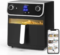 Aigostar - Ölfreie Fritteuse 8 L, Heißluftfritteuse Mit Klarsichtfenster, 1700 W, Doppelknopf & Doppel-LED-Touchscreen Heißluftfritteuse, 12 Voreingestellte Funktionen, Doppelkorb, Spülmaschinenfest, BPA-frei